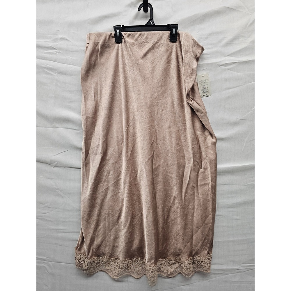 A New Day Pink Mauve Satin Lace Trim Midi Slip Skirt XXL 018053357